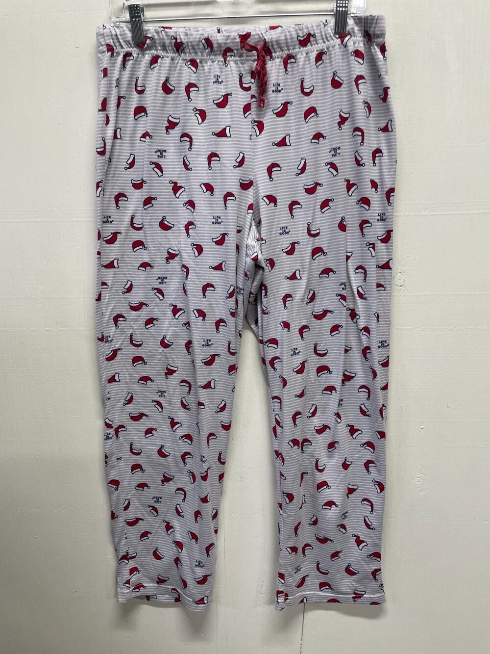 Life Is Good Sleepwear Gray Pants Red & White Santa Hats Christmas Size XL